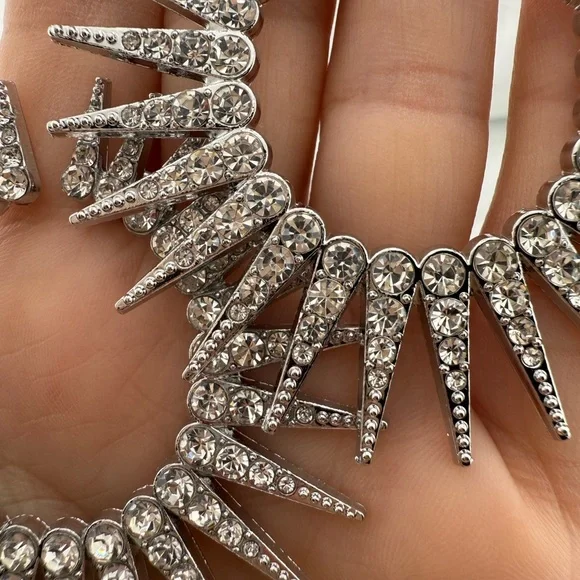 Lux! Silver Spike Rhinestone Hoop Earring – 40mm Statement Sparkle Circle - Picture 12 of 14